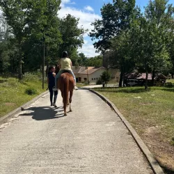 Paseo a caballo guiado por un camino en zona rural
