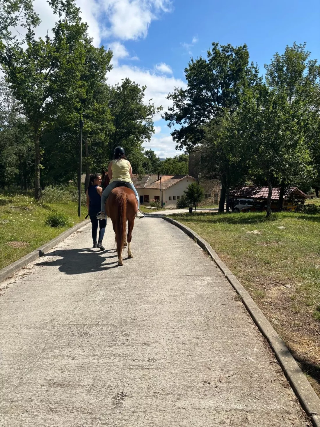 Paseo a caballo guiado por un camino en zona rural