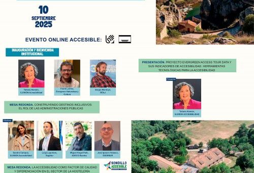 Cartel de la presentación del proyecto Access Tour Data en el Albergue Juvenil Soncillo Accesible, con fecha 10 de septiembre de 2025, mostrando programa, participantes y logos de entidades organizadoras.